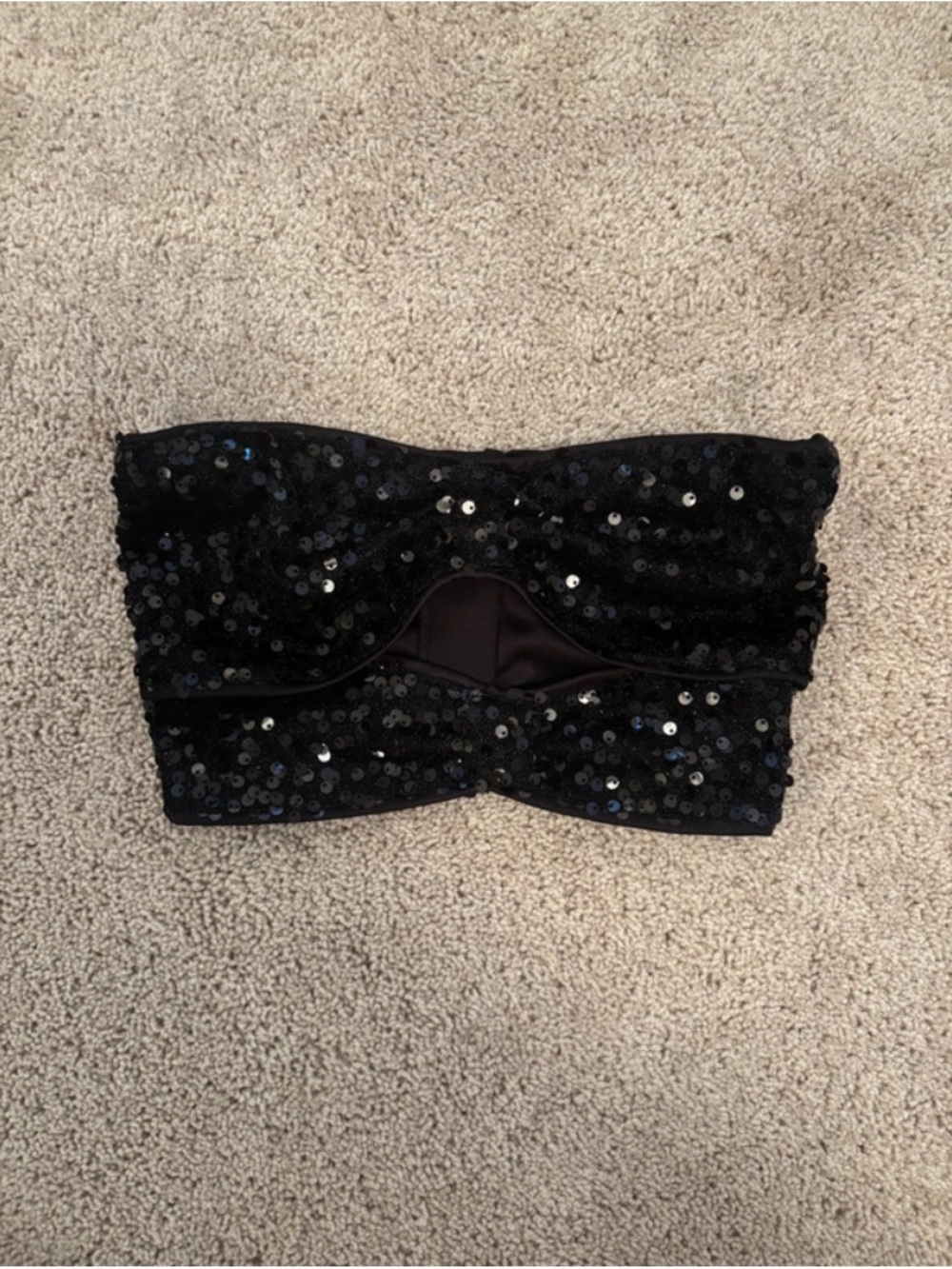 Black Sequin Strapless Bandeau Top with Cut-Out Middle